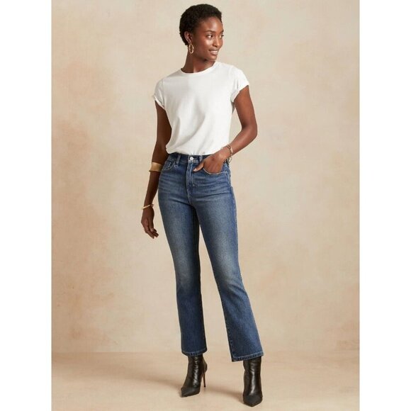 BANANA REPUBLIC Med Rinse High Rise Crop Boot Kick Flare Bootcut Jeans, Size 27 - Picture 1 of 12